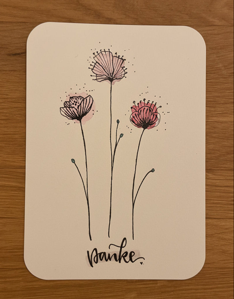 Handgemachte Dankeskarte „Danke“ mit floraler Illustration