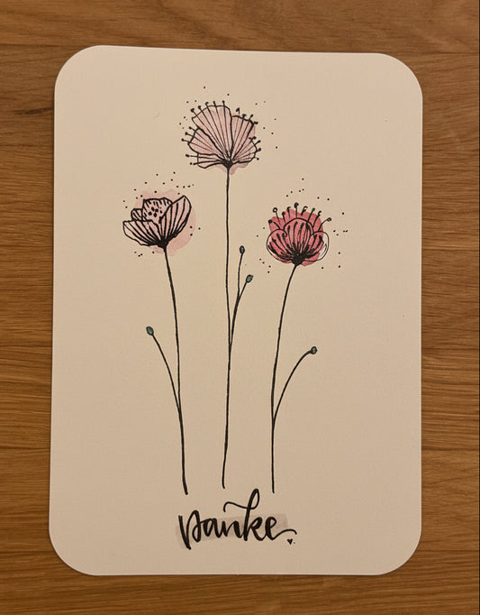Handgemachte Dankeskarte „Danke“ mit floraler Illustration