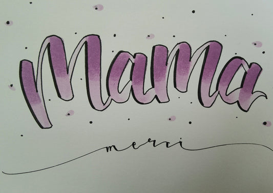 Handlettering Karte „Mama merci“ – selbstgeletterte Grußkarte für Muttertag & Liebe